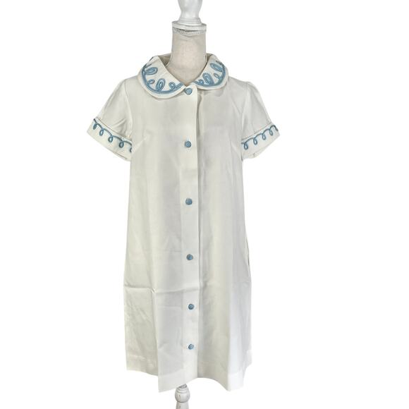 Vintage 80s Dress Dorian Peter Pan Collar White Aline Uniform Fairy Kei - Picture 1 of 8